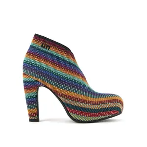 United Nude Fold Hi II Ankle Booties - Rainbow Striped Artistic Heeled Booties for Women Multicolour Woven Knit Comfortable Festival Foot Wear - Girl