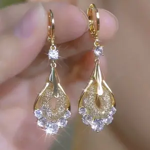 HBEH1004  Mesh Water Drop Earrings  Plated Chic Statement Design, Elegant Fashion Jewelry Earrings for Women