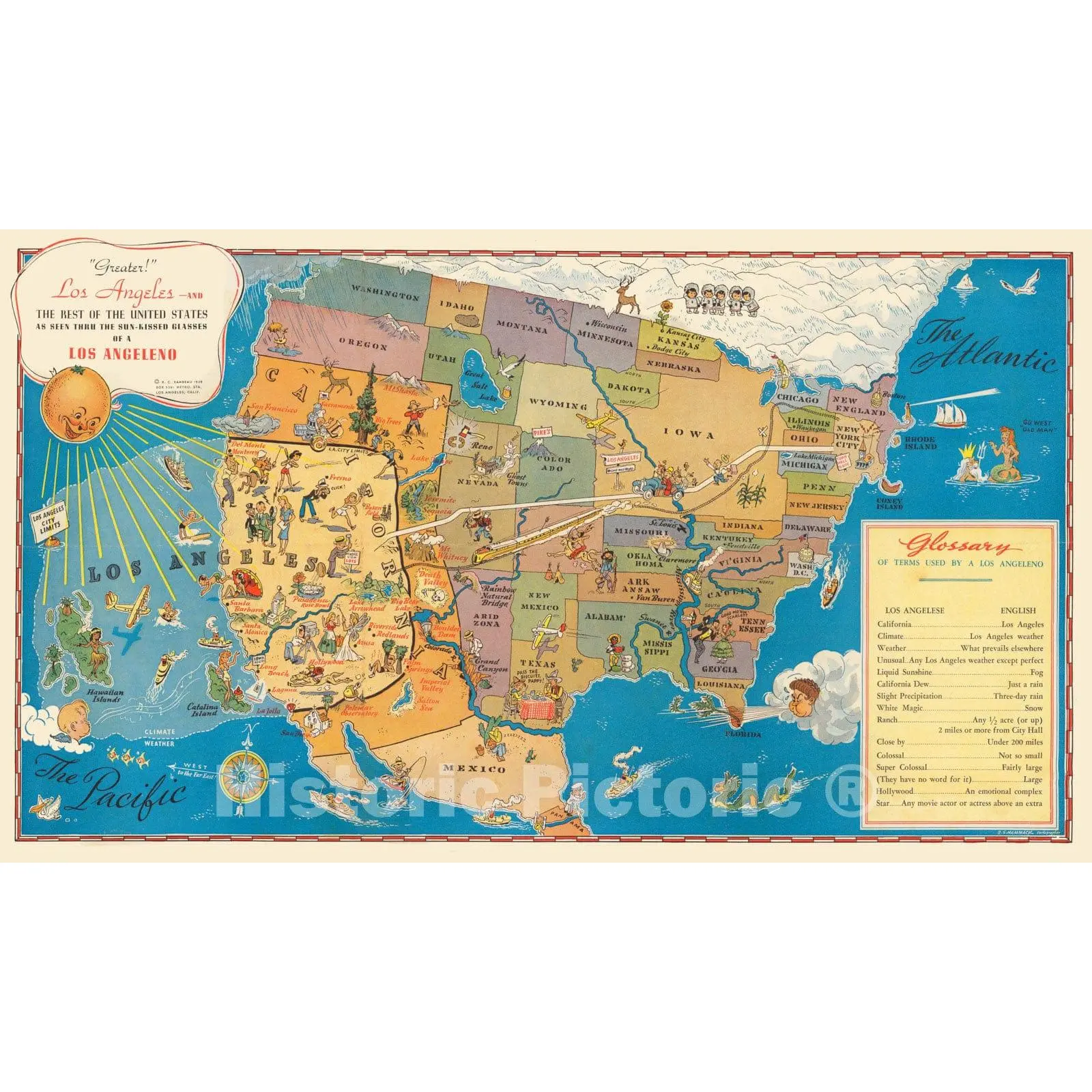 "Greater!" Los Angeles and the Best of the United States - 1939 Pictorial Map