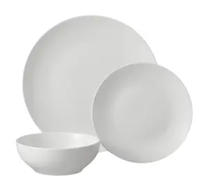Glazed White Stoneware Dinnerware Set, 12-Pieces