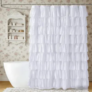 Elegant Solid Color Ruffled Layered Shower Curtain Set, Perfect for Bathroom Decor, Home Hotel Salon Dorm Restroom Use, Stylish Design