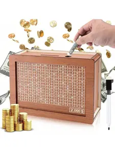Wooden Cash Money Saving Box,Piggy Bank for Kids & Adults,10000 Savings Challenge Box,Coin Bank Toys Gift for 3-12 Year Old Boys & Girls (10000 Dollar)