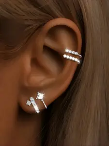 Pair Pack, S925 Silver, Asymmetric Ear Clips, Inlaid with Synthetic Synthetic Zirconia, No Piercing Required, Easy to Wear, Suitable for Daily Outfits, Casual and Holiday Wearing, Low Allergy, Artificial Zircon Earrings