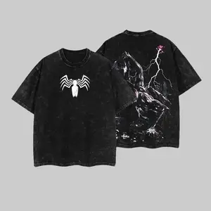 Symbiote Spidey V5 Double Printed Oversize Lightweight Acid Washed Tee TV Show Graphic Top Cotton Gift T-Shirt For Comic Lover, Gift T-Shirt For Movie Lover