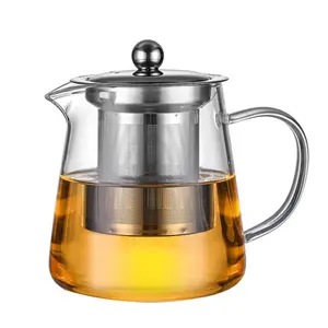 Glass Tea Pot with Removable Stainless Steel Filter & Handle, 1/5 Counts Clear Tea Pot & Cup Set, Tea Making Tool for Home Office Use, Home Accessories, Summer Gift Ideas, Summer Essentials