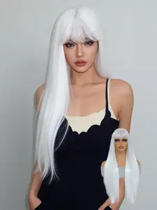 Long Straight Wigs for Women, Gorgeous Fluffy Long Hair Wigs with Bangs, Synthetic Heat Resistant Fiber Wigs for Party, Daily Use