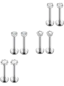 4 Pairs 16G Stainless Steel Lip Rings for Women Men Nose Studs Nose Hoop CZ Labret Monroe Body Piercing Jewelry Nose Rings Hoops 6/8/10/12mm