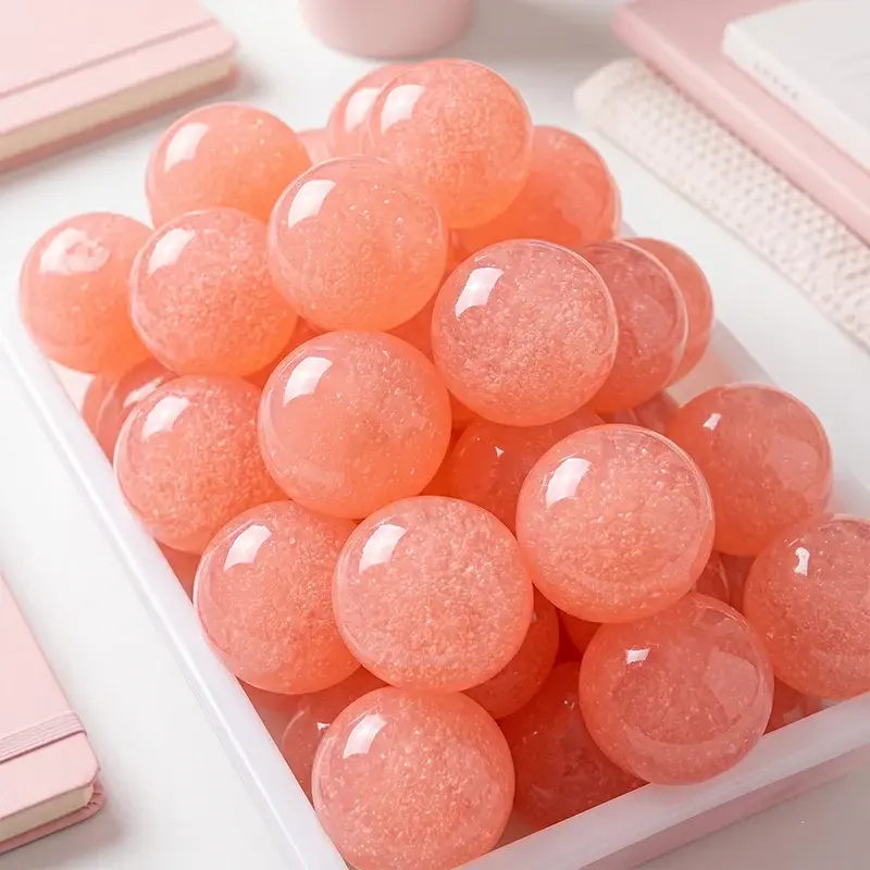 ASMR Translucent Pink Peach Slushy Squishy Toy - Jelly Mochi Anxiety Ball Stress Relief Squeeze Toy for 12+ Years, Cute Desk Fidget Gift, Anxiety Ball Stress Relief Toys