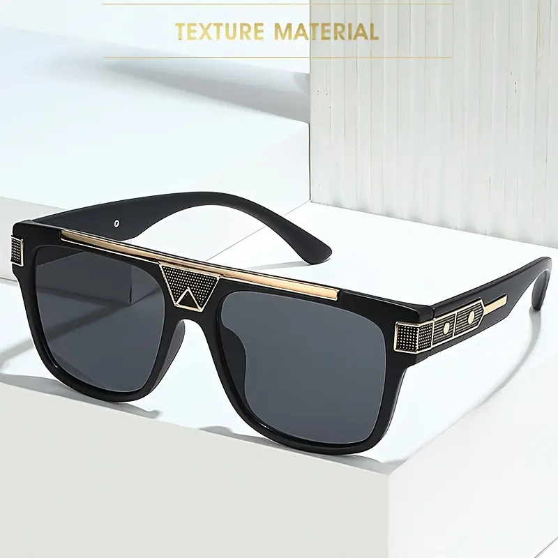 Women's Retro Oversized Black Gold Square Sunglasses - Vintage Designer Shades, Casual Stylish Fashion Glasses, UV Protection PC Lenses, Lightweight Durable, Vintage Streetwear Eyewear, Accessories for Beach Days, Road Trips, Lightweight Wear, Womens Sung