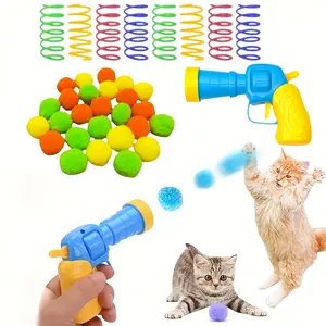 Cat Toy Ball Launcher, Plush Ball Shooting Gun with 50 Silent Pompom Balls, Sport,Chase,Catch,Interactive Indoor Cat Fetch Toys