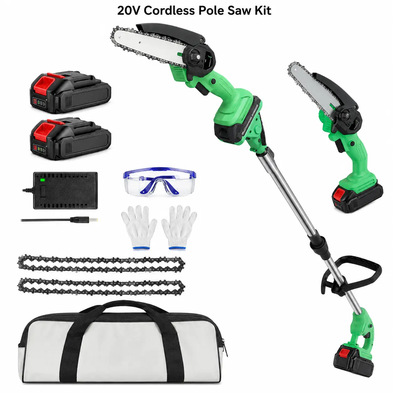 20V Cordless 6-in   2-in-1  Mini Chainsaw with Extension Pole, Rechargeable Handheld Electric Power Tool, Lightweight Long Reach Saw with Carry Bag for Home Tree Trimming & Garden Pruning outdoor gadget great holiday gift