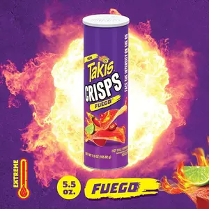 Takis Crisps Fuego Can 5.5OZ 155.92g Bold Fiery Flavor On-the-Go Snack Perfect for Adventures or Office Quick Snack