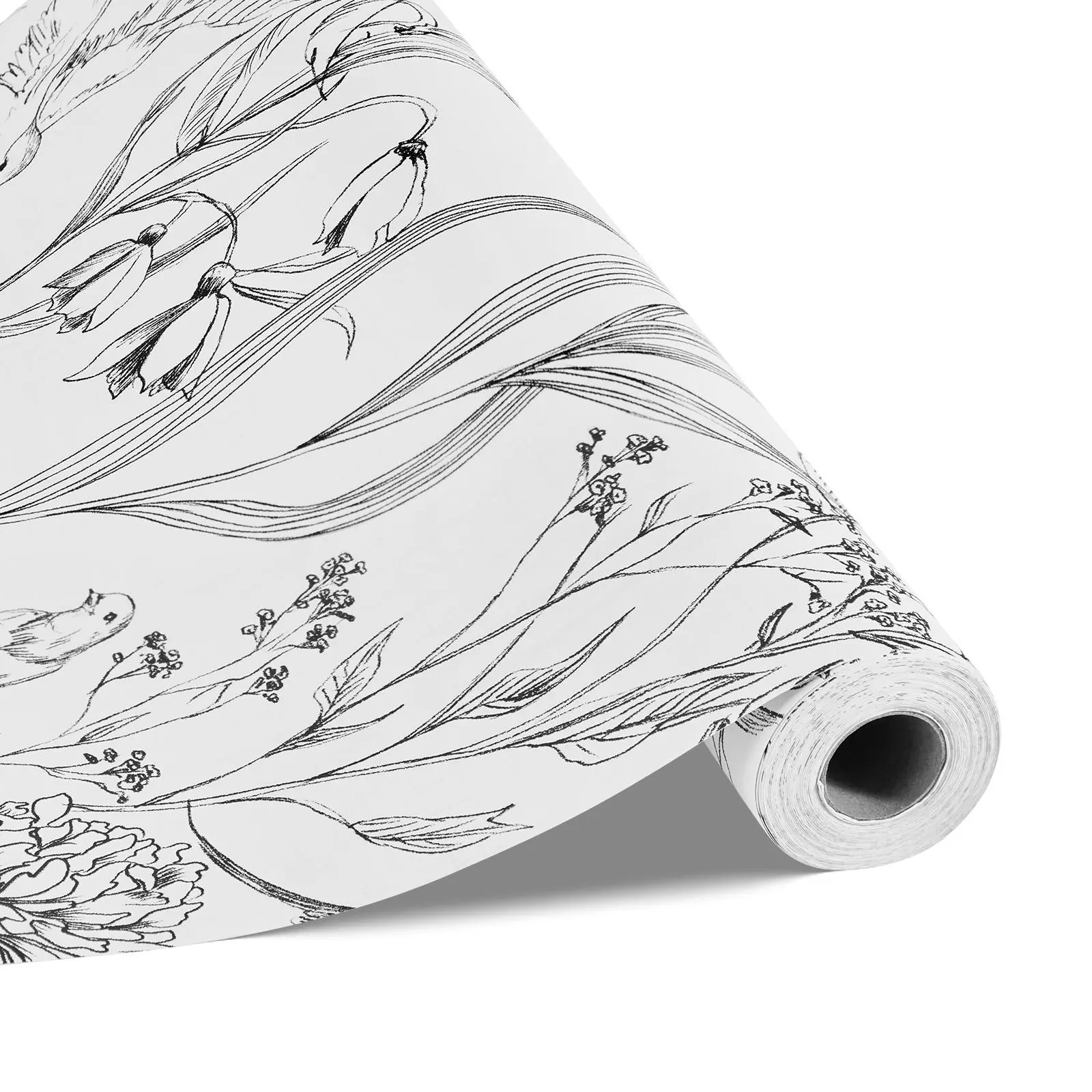 【SummerFinds】VEVOR Peel and Stick Wallpaper, 17.7 x 393.7 inch Contact Paper White Line Art Botanical Floral Waterpoof Self Adhesive, Easy to Clean Wall Decorative Vinyl Roll for Bedroom Kitchen Bathroom Office