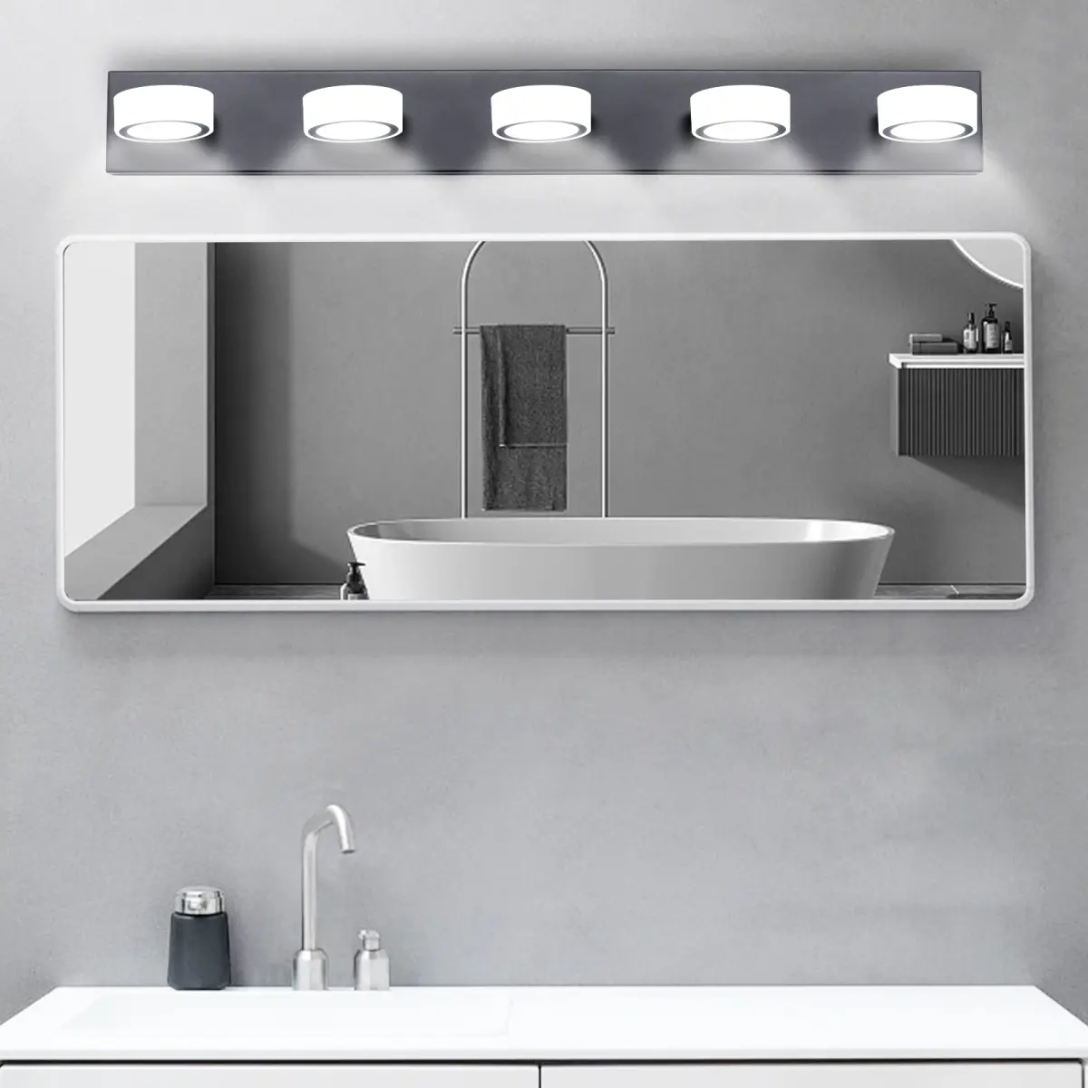 37" Modern 5-Light LED Vanity Light, Sleek Black Bathroom Wall Light Fixture for Mior, Shower, and Bathroom Decor