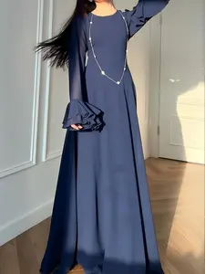 Women's Plain Color Slim Fit Flare Long Sleeve Maxi Dress, Elegant Casual Fashion, Modest Style Dress, Perfect for Spring & Fall Seasons