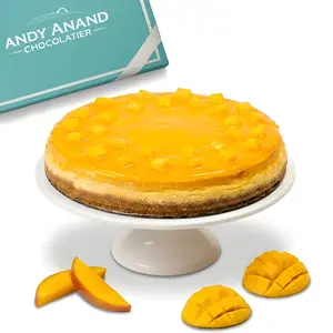 Andy Anand Mango Cheesecake, 9-Inch, 2 lb – Freshly Baked, Real California Cream Cheese, No Preservatives, Traditional Recipe, Birthday Gift