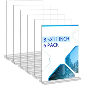 Sign Holder 8.5 x 11 inch 6 Pack Double-Sided Plastic Sign Holder Stand Vertical Display Table Top Sign Holder for Office, Restaurants, Store, Wedding, Party