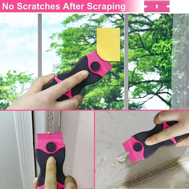 Pink Razor Blade Scraper Tool Set, 2-in-1 Glass Cooktop Scraper with 10 Plastic & 10 Metal Blades, Non-Scratch Sticker Paint & Caulk Remover for Windows, Oven Door, Ceramic Tile