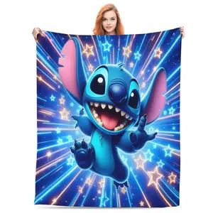 [SummerVibes] Stitch Throw Blanket - Soft Flannel Blanket, Lilo & Stitch Starry Light Speed Design, Perfect for Kids Bedroom Decor and Gifts