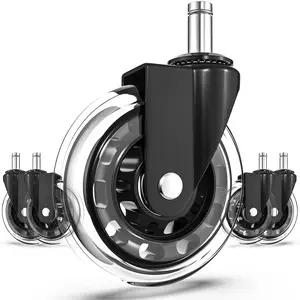 Office Chair Wheels Replacement Rubber Caster Set of 5 for Hardwood Floors & Carpet 3" Rollerblade Heavy Duty Casters Universal Fit Smooth Rolling Protect Flooring