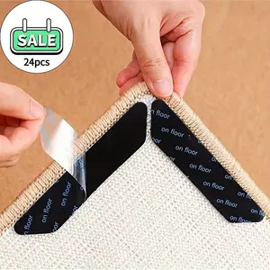 24Pcs Carpet Mat Non-slip Mat, Washable Non-slip Carpet Mat, Non-slip Carpet Mat for Hardwood Floors Non Slip Rug Pads Grippers for Hardwood Floors and Tiles, Reusable Carpet Tape for Area Rugs, Double-Sided Adhesive Rug Stickers Keep Corners Flat (Bla