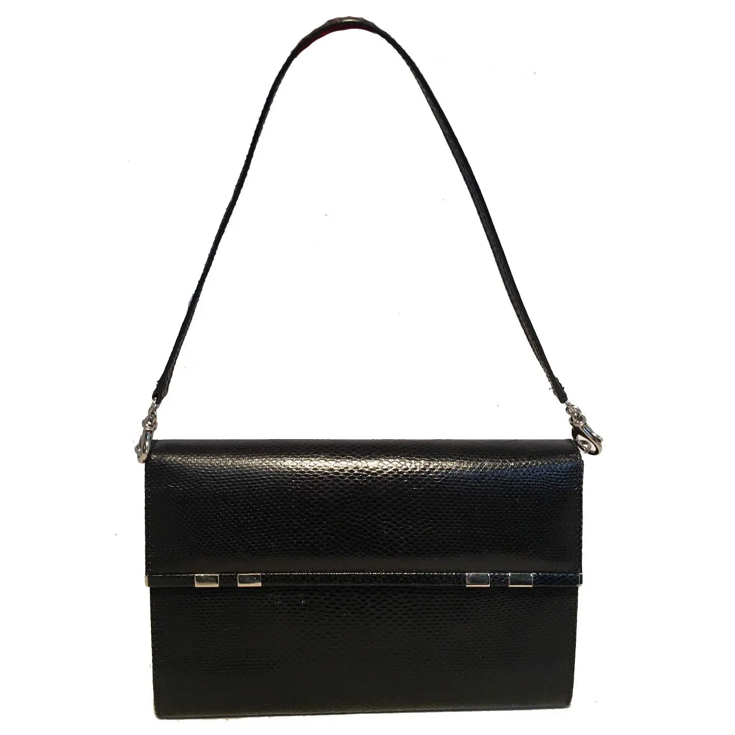 Pre-owned Judith Leiber Couture Lizard Leather Clutches & Wristlets Judith Leiber Black Lizard Wallet Wristlet Clutch