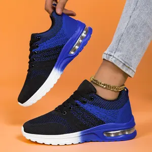 Women's Breathable Knitted Running Shoes with Amber Air Bottom - Lightweight and Comfortable Low Top Sneakers for Casual and Sports Use, Flexible All Season Design, Black/Blue color scheme, Flexible Shoes