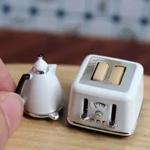 1/12 Scale Dollhouse Miniature Toaster & Kettle Model Plastic Resin Pretend Play Food for BJD Doll Kitchen Toy Christmas Gift