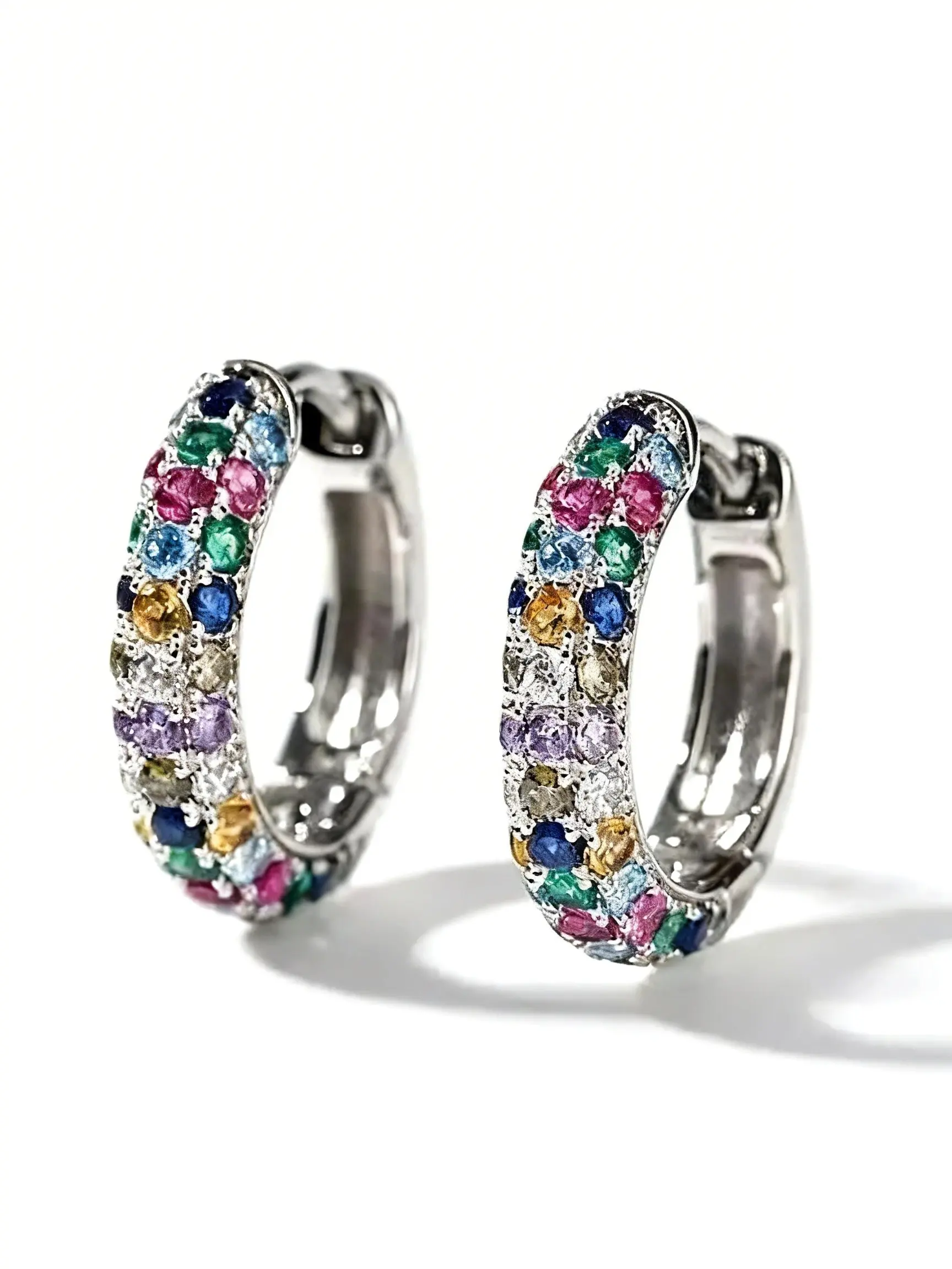 925 silver bohemian hoop statement earrings for women, colorful shiny design, ideal stylish earrings for daily wear