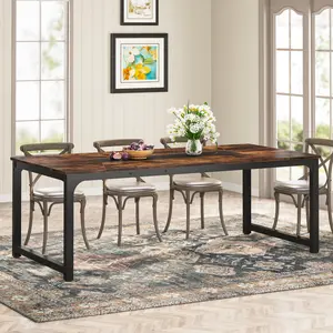 LITTLE TREE Industrial Dining Table for 8 People 78.7 Inch Large Kitchen Table for Dining Room