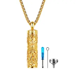 OIDEA Women's Stainless Steel Sunflower Memorial Keepsake Locket Necklace - Cylinder Capsule-Shaped Engravable Pendant, Personalized Remembrance Gift, Capsule-Shaped Necklaces