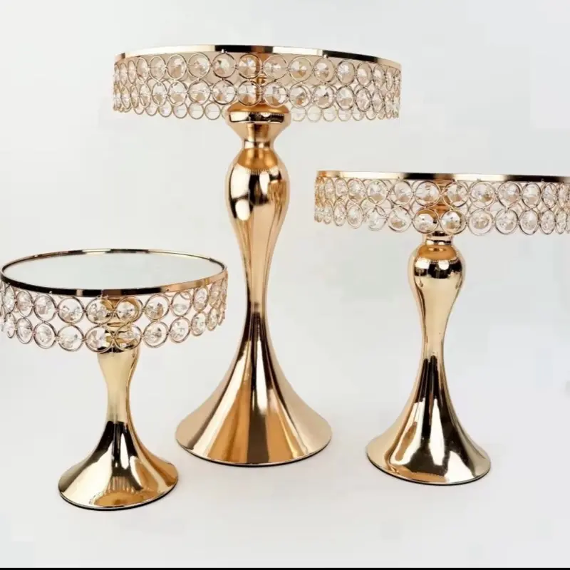 3 Pcs Crystal Gold Wedding Cake Stand Set for Birthday and Baby Showers Decoration Ornaments Decor