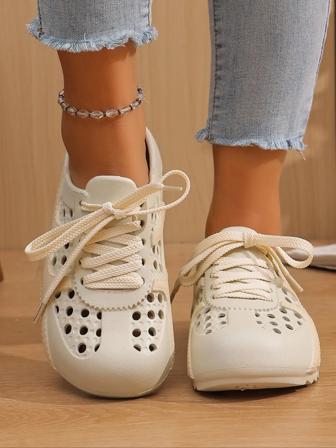 Breathable Lace-Up Clogs | Casual Hollow-Out Slip-On Shoes for Summer Beach & Daily Wear