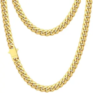 5mm 6mm 8mm Silver/18K Gold Plated Cuban Link Chain Necklace for Men Boys, Stainless Steel Chains Necklace with Push-lock Clasp, Mens Necklace with Gift Box 18 20 22 24 26 Inch