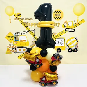 32-Piece Car Theme Number Aluminum Foil Balloons Set, Engineering Vehicle Foil, Birthday Party Decor, Kids Room Decoration