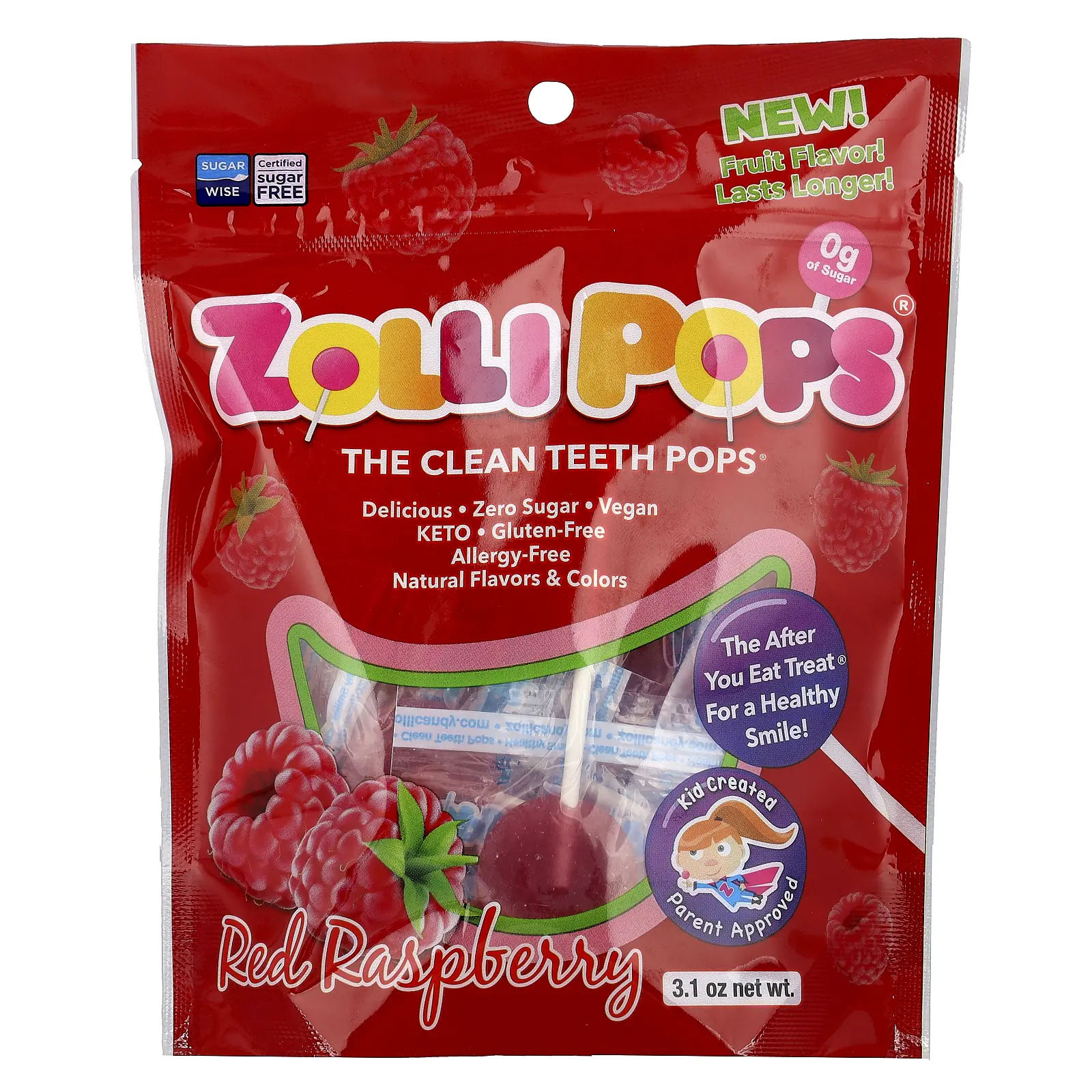 Zollipops The Clean Teeth Pops®, Red Raspberry, 3.1 oz Zollipops The Clean Teeth Pops®, Red Raspberry, 3.1 oz