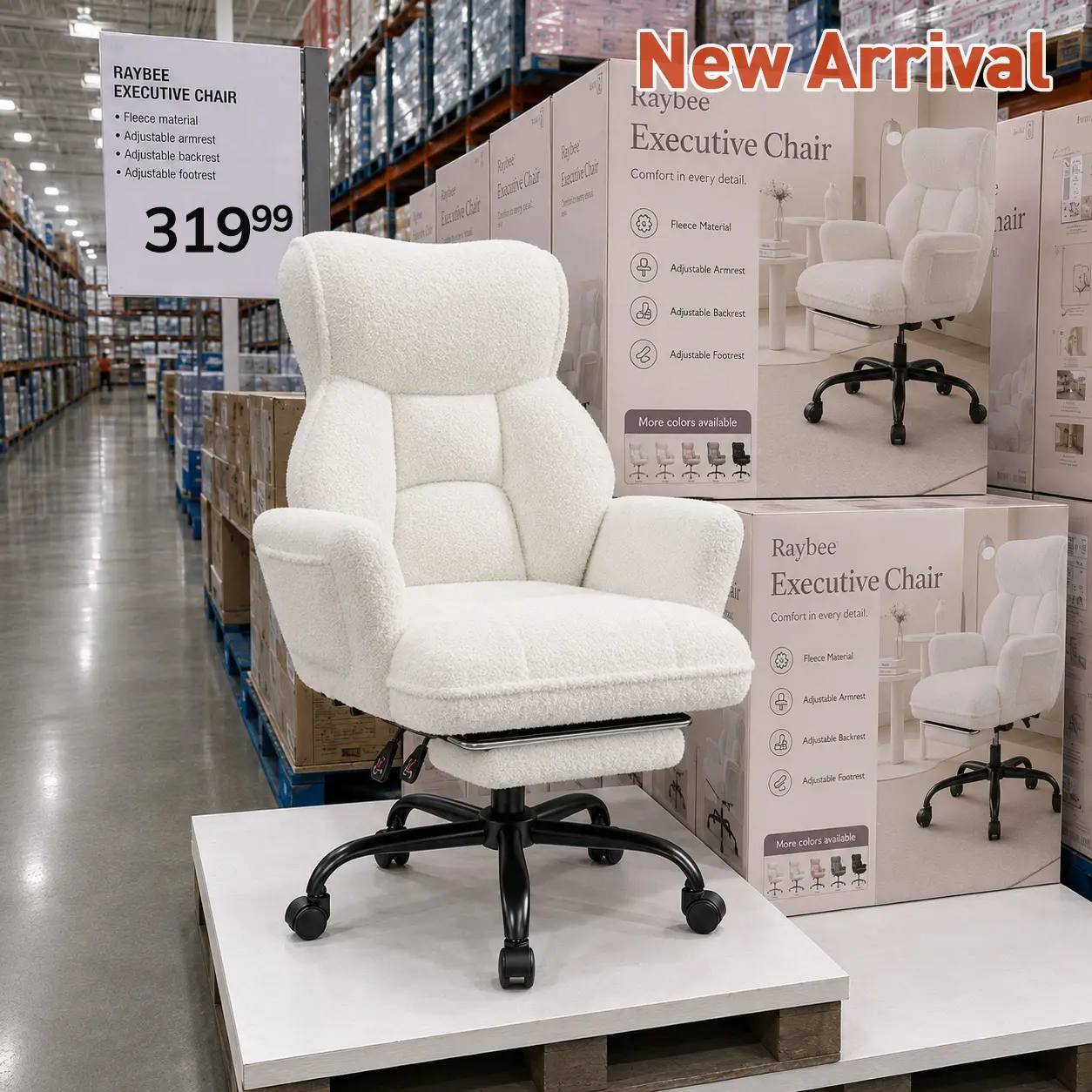Raybee Office Chairs with Adjustable Armrests and Backrest, Ergonomic Executive Chairs with Footrest and Comfortable Fleece Fabric for Home Office, Work, Study, Bedroom, Gaming, Living Room #TikTokShopBackToSchool
