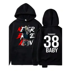 Youngboy Men's Graphic Hoodie Black Relaxed Fit Pullover With Drawstring Hood, Machine Washable Knit Fabric For Autumn/Winter Casual Streetwear, Hoodies For Teens, Motivational Apparel, Comfortable Clothing