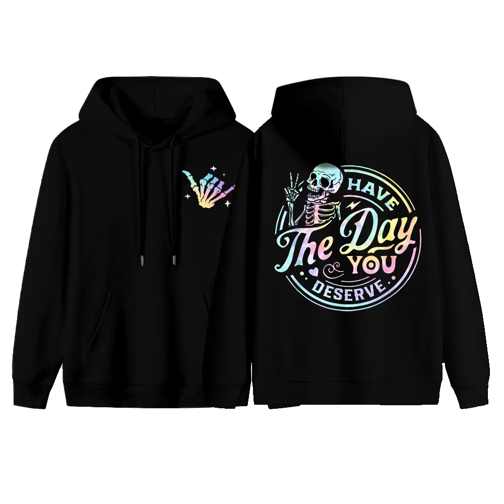 Pullover Hoodie with Skeleton Graphic for Women, Casual Drop Shoulder All-Seasons Cotton Polyester Sweatshirt with Long Sleeves, Do Not Dry Clean, Normal Type