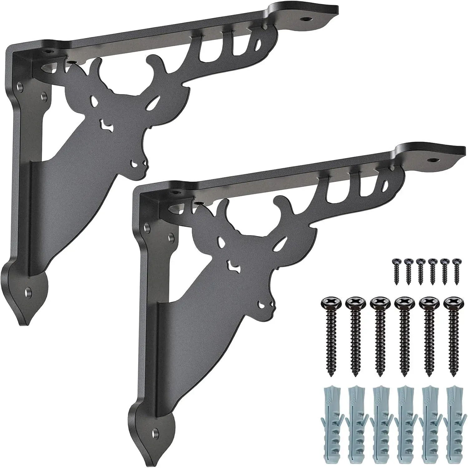 Heavy Duty Shelf Brackets 8 Inch,  Shelves Brackets, 300LB Capacity Decorative Metal L Brackets for Floating Shelves, Black Rustic Wall Mount Shelving Bracket with Screws, 2 Pack