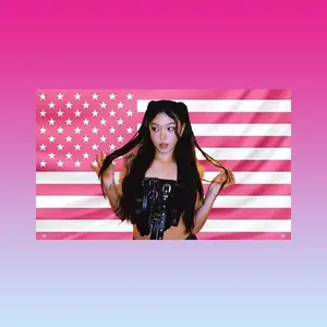 Yoonchae Katseye Pink American Flag Tapestry - Smooth Print, Lightweight Home Decor Hanging Wall Art, Dorm Room Banner for Aesthetic Summer Vibes