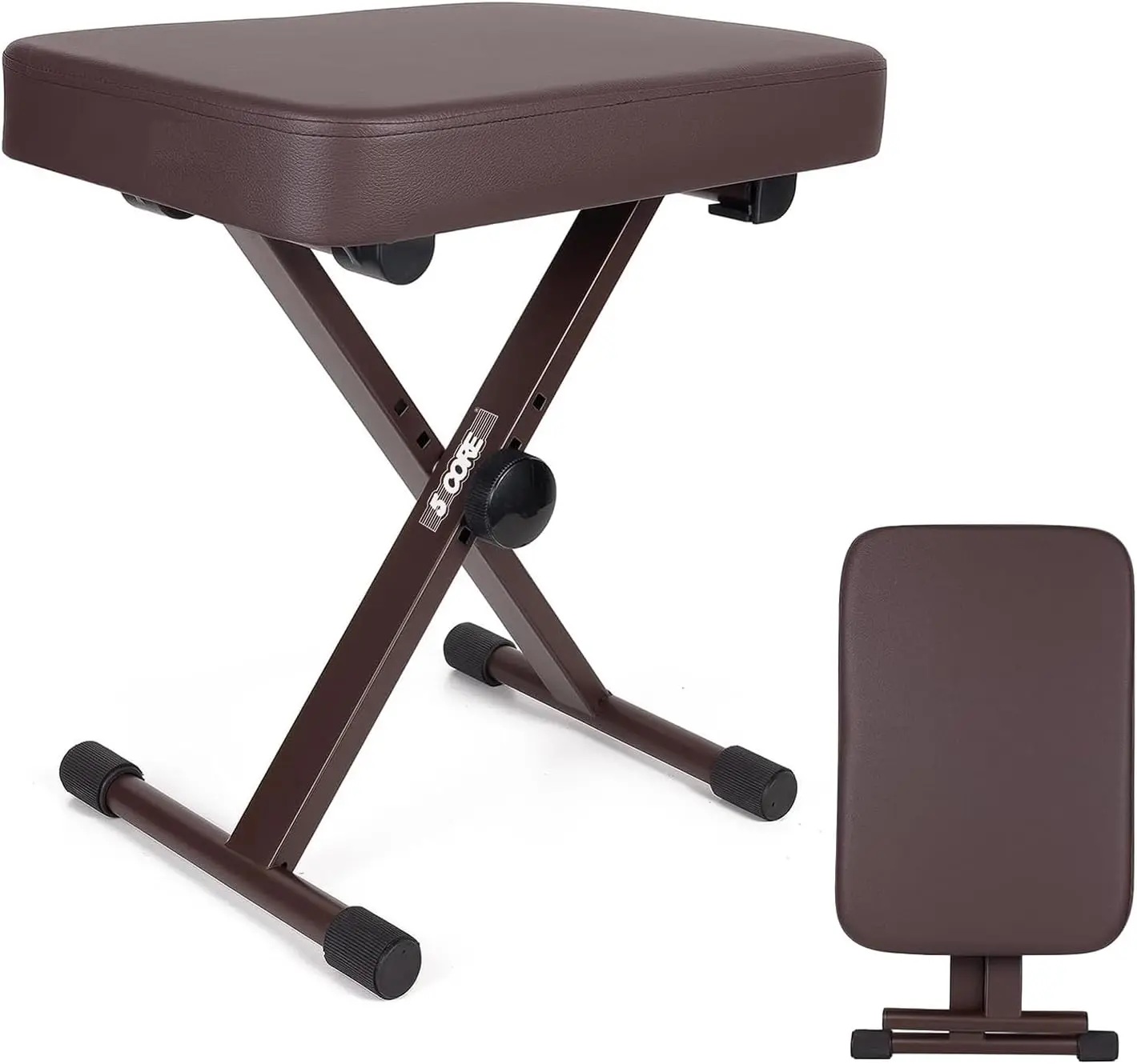 5 CORE Piano Bench X-Style Foldable 3" Padded Keyboard Seat Adjustable Height for Keyboards Synths Digital Pianos for Musicians, Kids & Professionals Brown - KBB BR HD