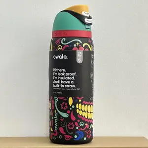 Owala FreeSip Sugar Skull Glow-in-the-Dark Water Bottle | Color Drop Limited Edition |Owala FreeSip Insulated Water Bottle | 32ozLeak-Proof Tumbler with Built-in Straw | Halloween themed water cup