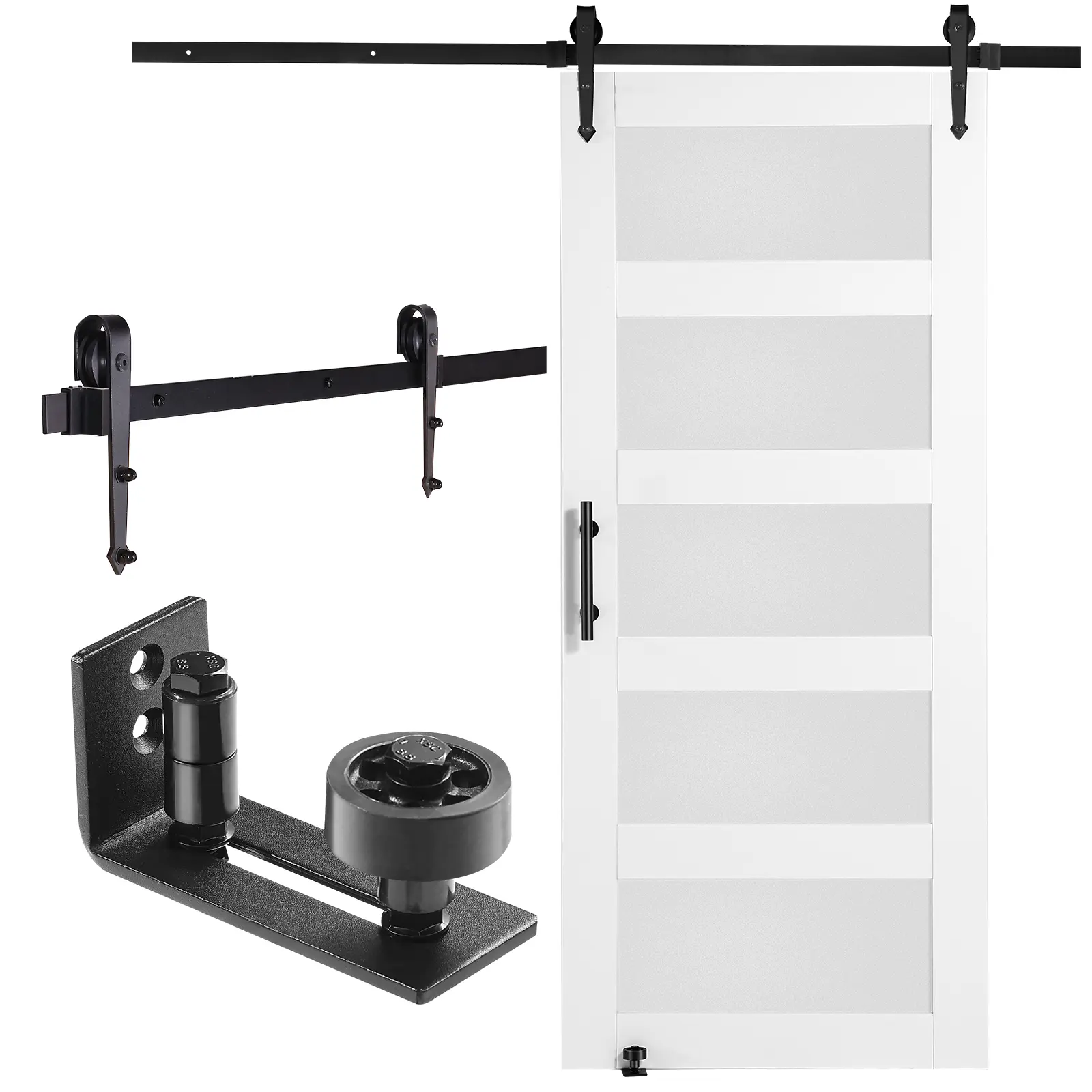 【Summerfinds】VEVOR Barn Door and Hardware Kit 36" x 84" Wood and Glass Sliding Barn DoorSmoothly and QuietlyBarn Door Kit with 8-in-1 Floor Guide and Door HandleSpruce Wood Slab and Frosted Glass