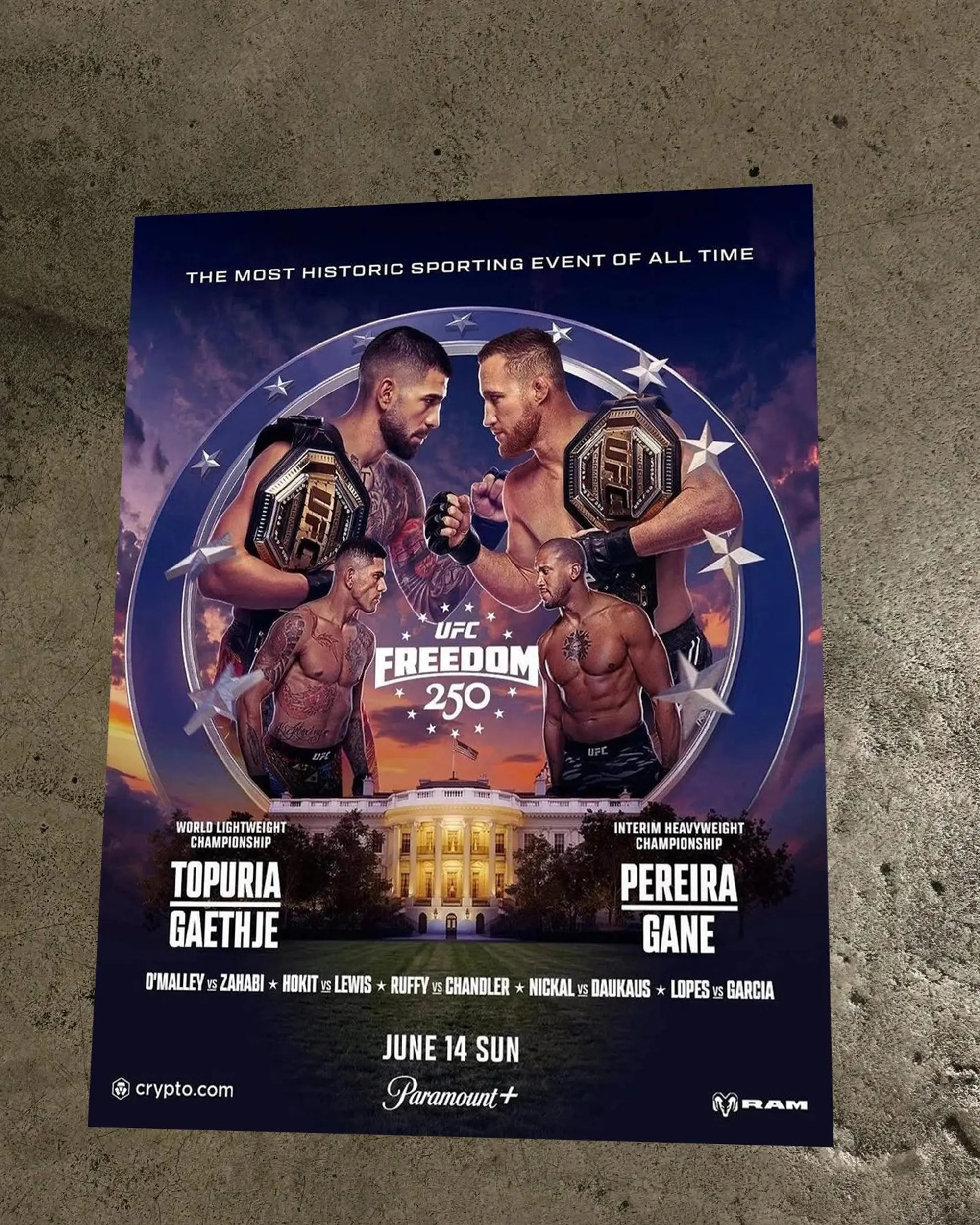 UFC Freedom 250 June 14 White House Championship Fight Event Poster, Wall Art ( Unframed - Print Only )