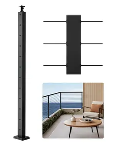 Black Stainless Steel Cable Railing Post Kit, 42x1x2 Inch Level Deck And Stair Posts, 1-Pack Pre-Drilled Pickets With Mounting Bracket For Cable Handrail Systems, Suitable For Outdoor Use, Model 1JZLGZXHS1063GGTD001V0