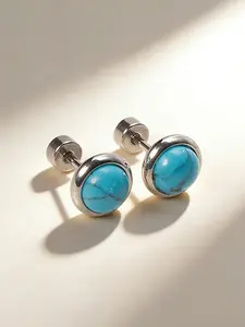 Vintage Stainless Steel Blue Turquoise Stud Earrings, Elegant Summer High-End Jewelry, Perfect Gift for Her, Daily Wear & Vacation, Stainless Steel Studs