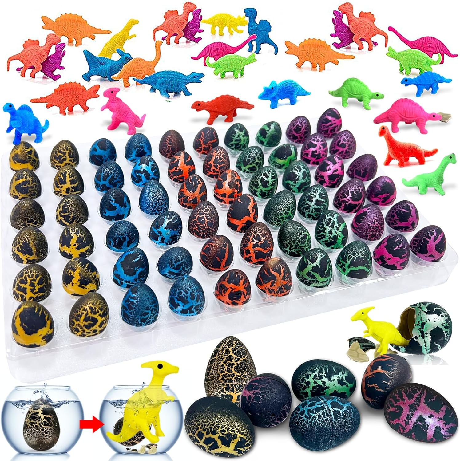 60-Pack Hatching Dinosaur Eggs for Kids – Grow-in-Water Dino Toys, Easter Egg Fillers, Party Favors, Classroom Prizes, Birthday Gifts, Pinata & Easter Basket Stuffers