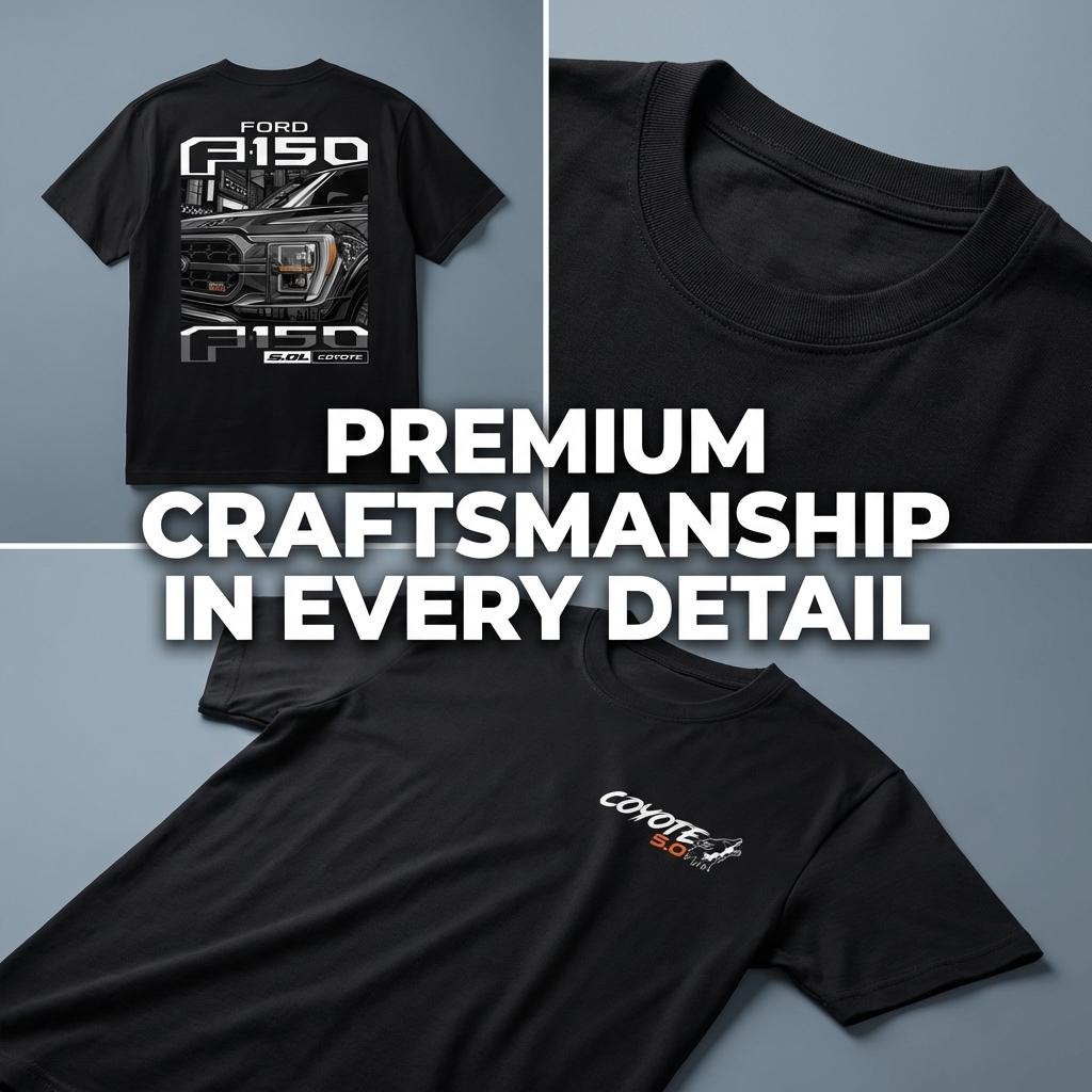 F150 Coyote 5.0 engine graphic t-shirt for truck enthusiasts-men's black pickup truck tee-automotive fan apparel  Men's and women's tops suitable for everyday wear and all seasons