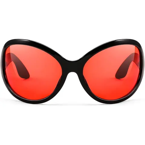 EyeconicFinds Women's High Quality Sunglasses - Classic Oval Shape, Trendy Casual Geometric Double Beam, Lightweight Durable, Wrap-Around, Comfortable, Selfie-Friendly, Cycling Travel Accessory B2391 (Cute & Fun Retro Design)